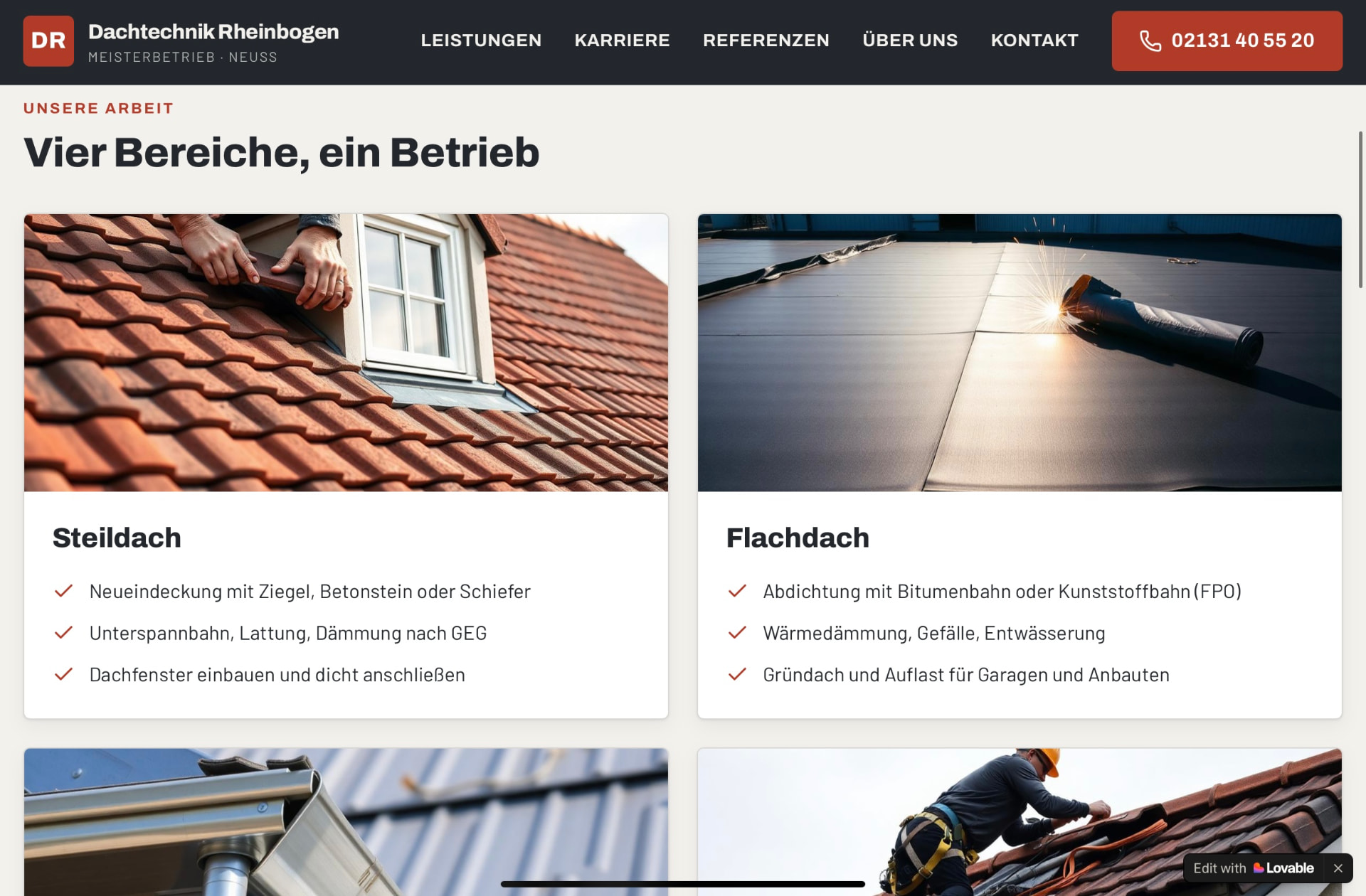 Leistungsbereich der Konzeptstudie Dachtechnik Rheinbogen im Detail