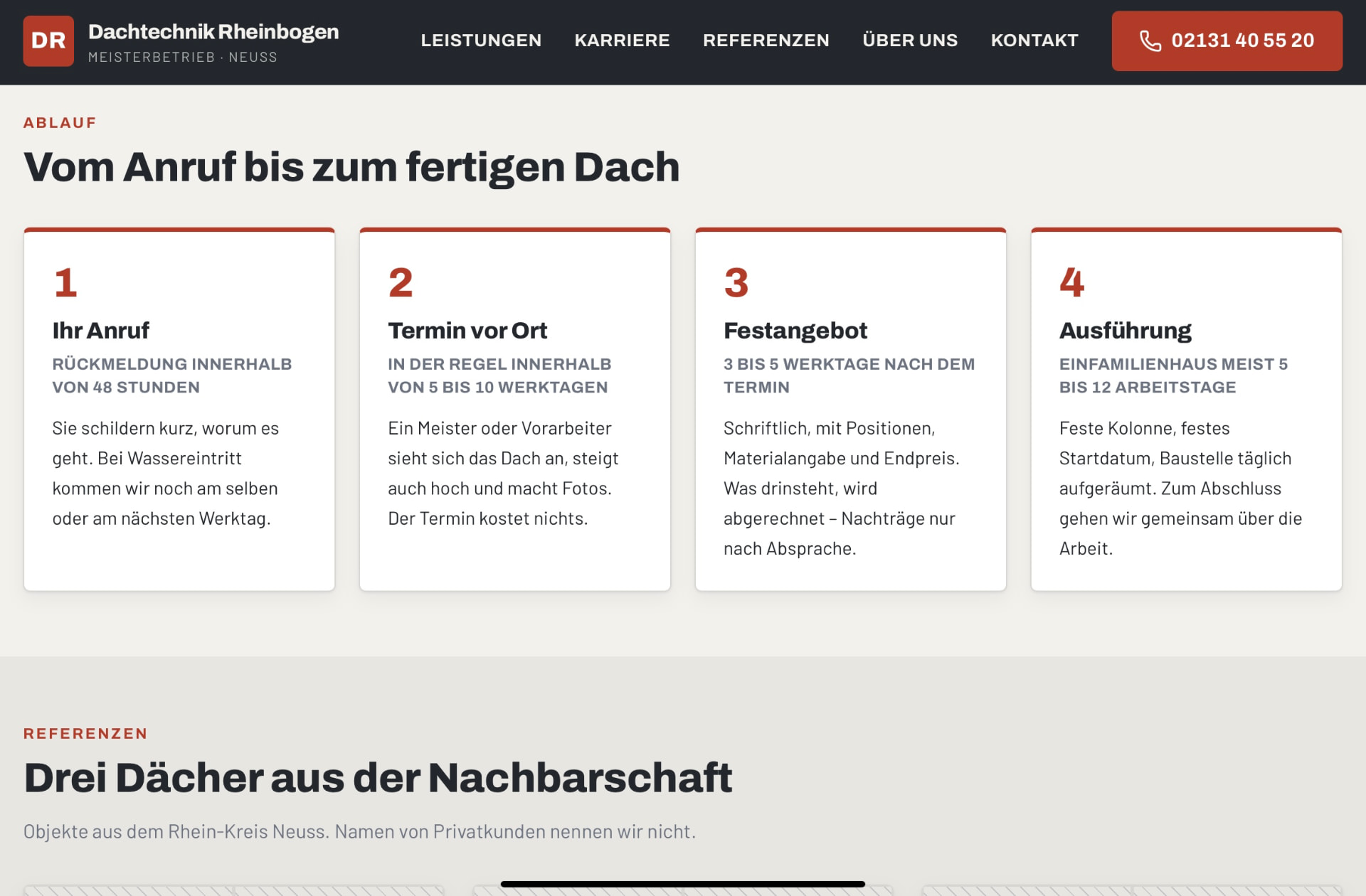 Ablauf- und Karrierebereich der Konzeptstudie Dachtechnik Rheinbogen